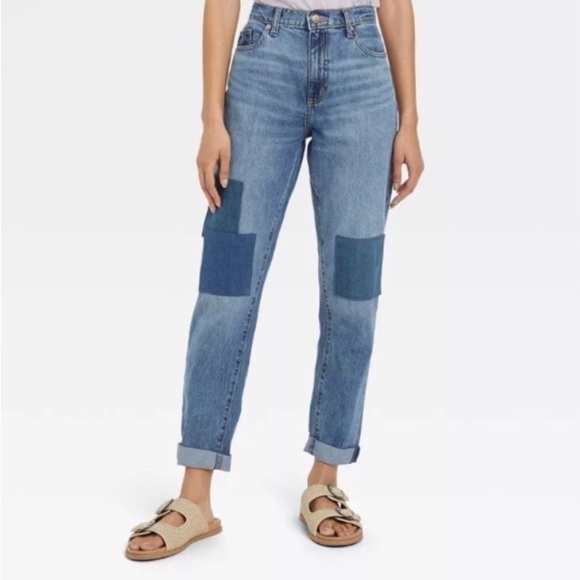 HIGH-RISE BOYFRIEND JEANS - UNIVERSAL THREAD™ MEDIUM WASH Size 00 Batchwork - Picture 1 of 3